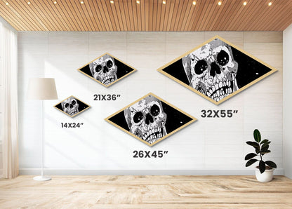 Manga Skull Scream Diamond Shaped Canvas Art Print horror comic style anime decor edgy wall art unique gothic Halloween gift