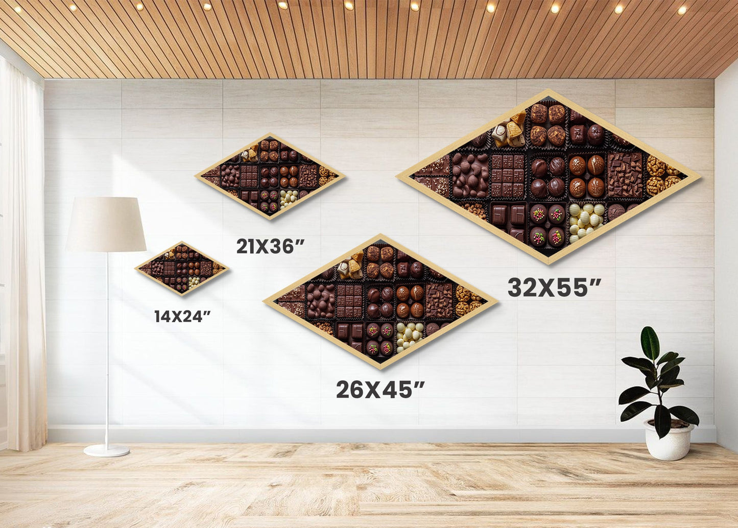 Chocolate Bliss Box Diamond Shaped Canvas Textured Print Gourmet Sweets Wall Art Kitchen Decor Foodie Gift Valentine's Day