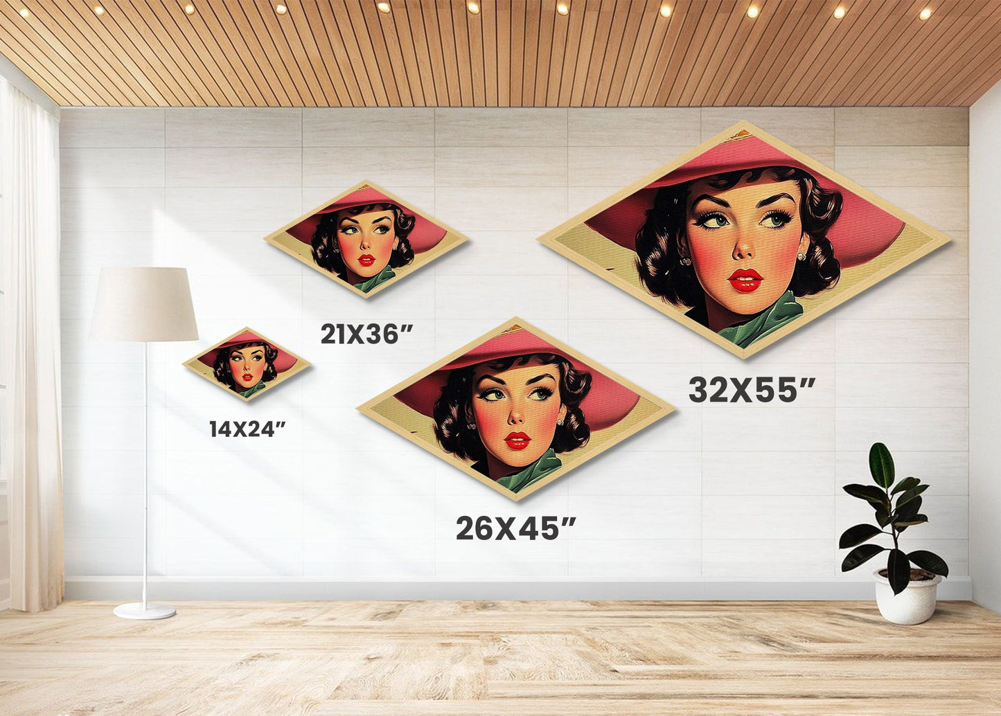 Autumn Cowgirl Glow Diamond Shaped Canvas Textured Print rustic fall farmhouse art western portrait cozy decor country home wall