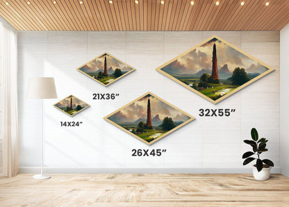 Towering Realm Scene Diamond Shaped Canvas Art Print, Mythic Landscape Fantasy Wall Decor, Romanticism Style Magical Nature View