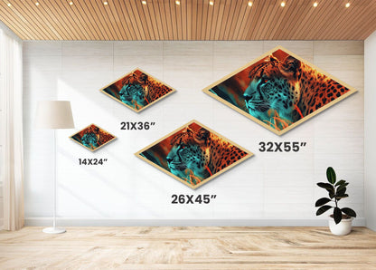 Jungle Sentinel Diamond Shaped Canvas Embossed Print Fierce Cheetah Animal Wall Decor Wild Safari Energy Bedroom Statement Wildlife Art