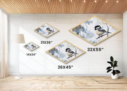 Winter Perch - Diamond Shaped Canvas Textured Print Snowy Bird Wall Art Woodland Wildlife Christmas Cabin Nature Room Accent
