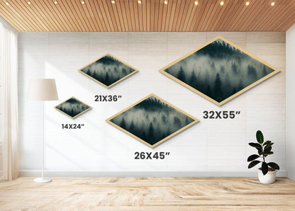 Fog Drenched Pines Diamond Shaped Forest Landscape Canvas Art Print Serene Tree Silhouettes Moody Mountain Fog Wilderness Wall Art