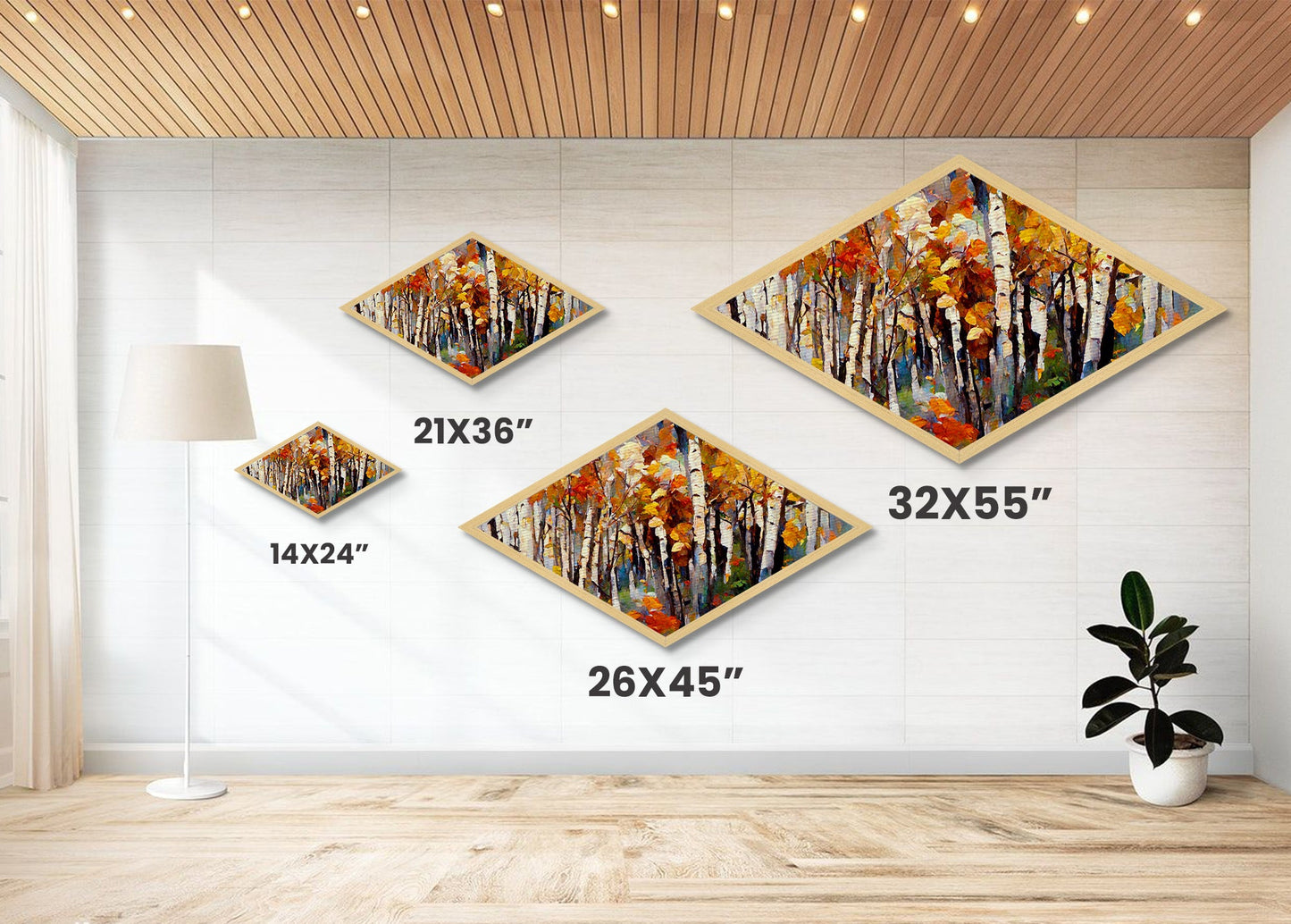 Diamond Shaped Large Birch Trees Canvas Print Boho Wall Decor Autumn Birch Forest  Art Silver Birch Trees Wall Decor Wall Art Fall