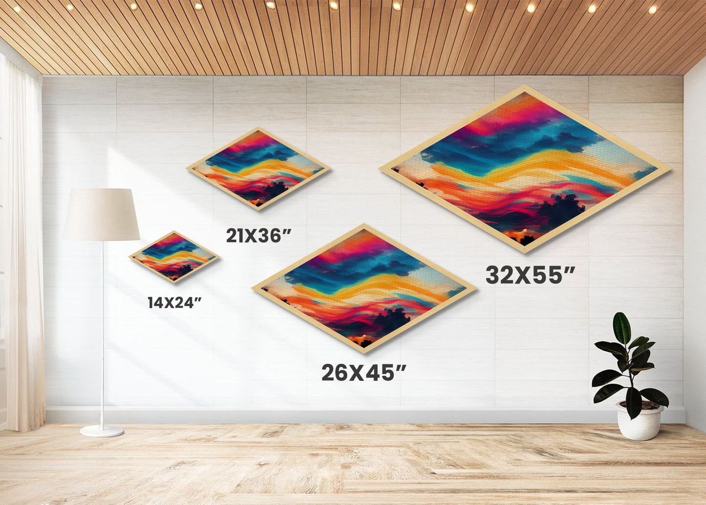 Technicolor Sky Dream Diamond Shaped Canvas Art Print abstract vibrant swirling clouds sunset landscape surreal wall decor gift