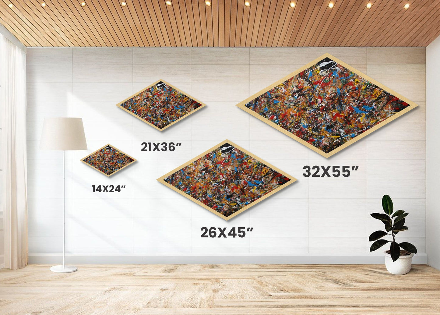 Electric Rhythm Splash Diamond Shaped Abstract Canvas Art Print Jackson Style Colorful Modern Wall Decor Bold Artistic Energy Piece