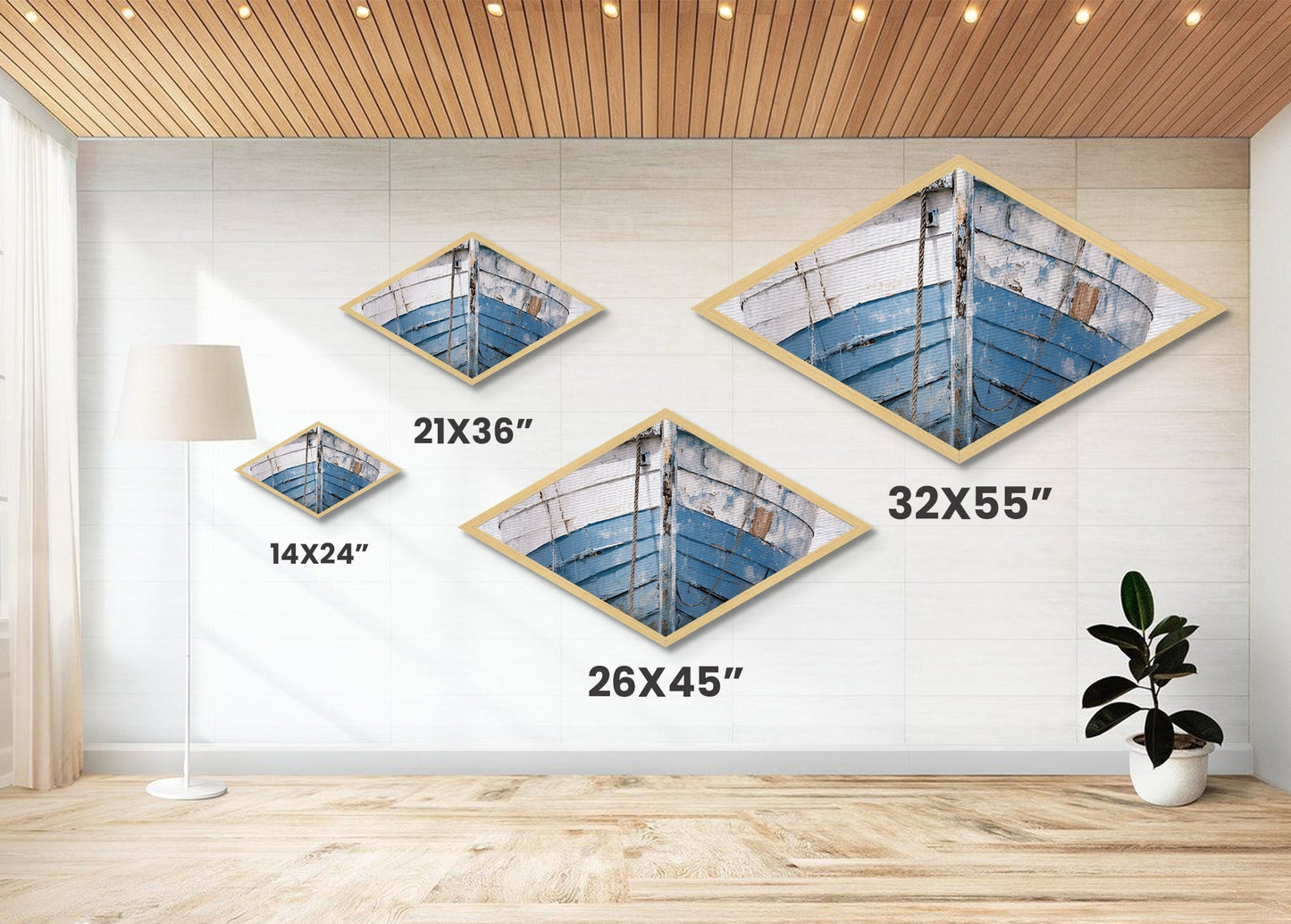 Faded Bow Voyage Diamond Shaped Canvas Textured Print old wooden boat front maritime rustic marine nautical vintage weathered ship art