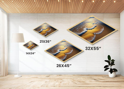 Golden Shoreline Tide – Diamond Shaped Ocean Wave Wall Decor, Coastal Nature Canvas Embossed Print, Beach Sunset Home Accent