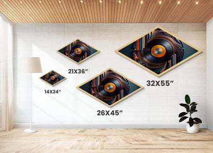 Vinyl Whirl Swirl – Diamond Shaped Retro Record Canvas Art Print, Music Room Decor with Bookshelf Turntable Vibe
