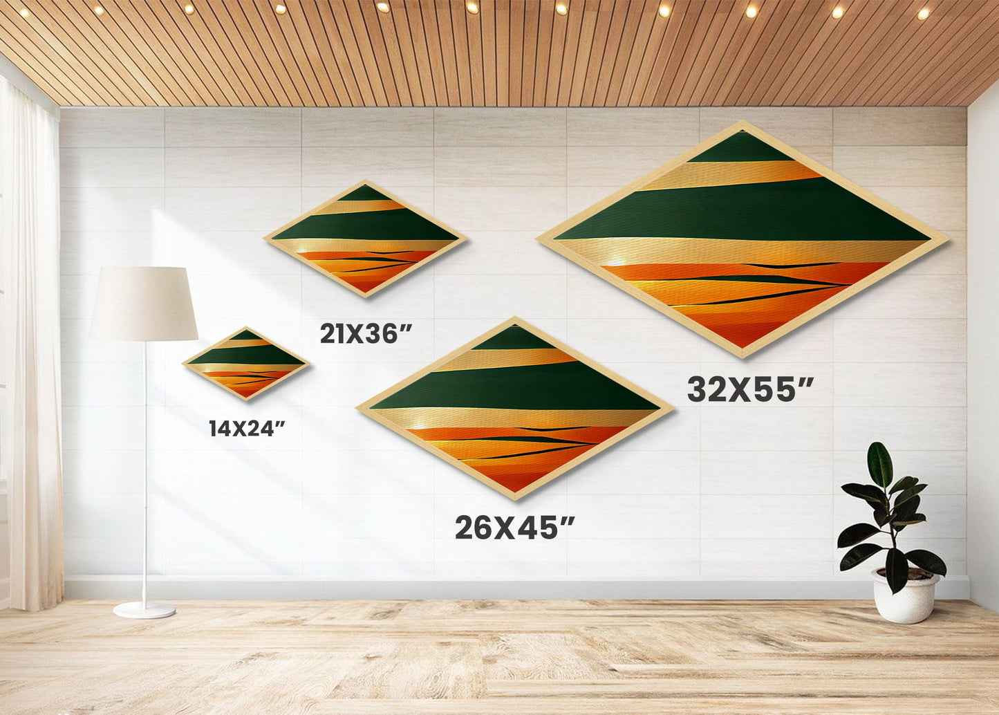 Diamond Shaped Desert Layers — Abstract Minimalist Landscape Canvas Art Print, Bold Sunset Palette Wall Decor, Modern Art Gift