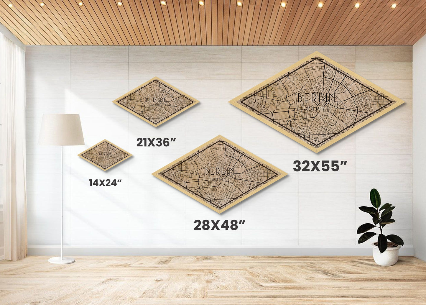 Berlin - Germany Diamond Shaped City Map, Custom Diamond Shaped Wall Art, City Map Canvas