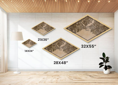 Istanbul -Turkey Diamond Shaped City Map, Custom Diamond Shaped Wall Art, City Map Canvas