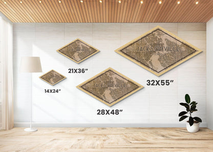 Jacksonville Diamond Shaped City Map, Custom Diamond Shaped Wall Art, City Map Canvas