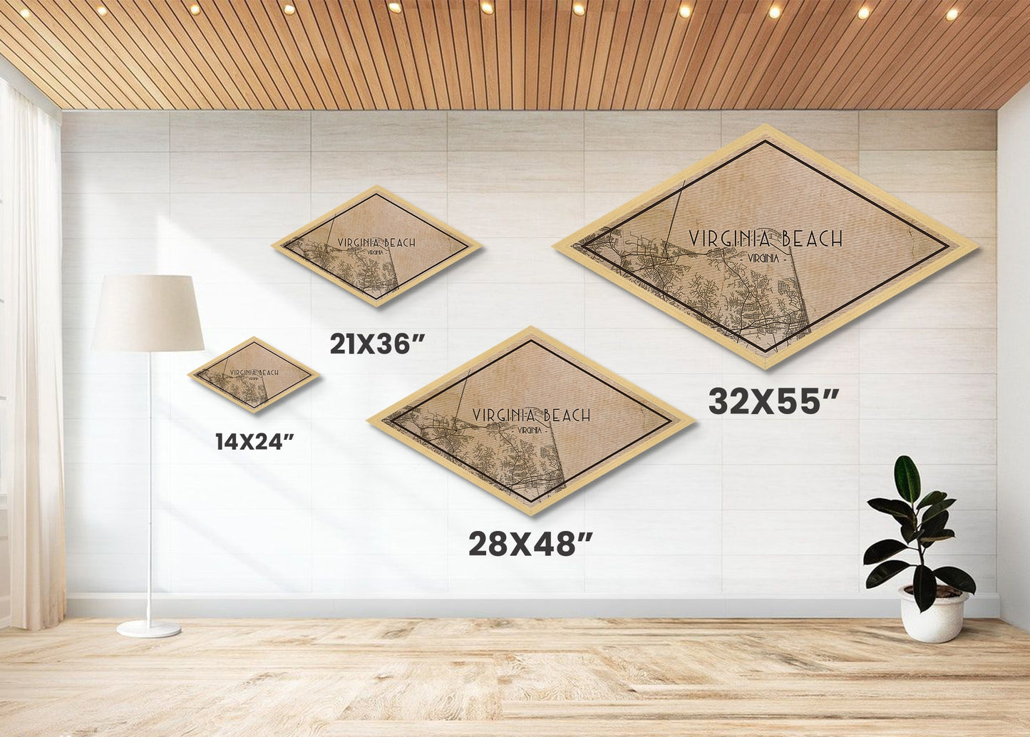 Virginia Beach Diamond Shaped City Map, Custom Diamond Shaped Wall Art, City Map Canvas