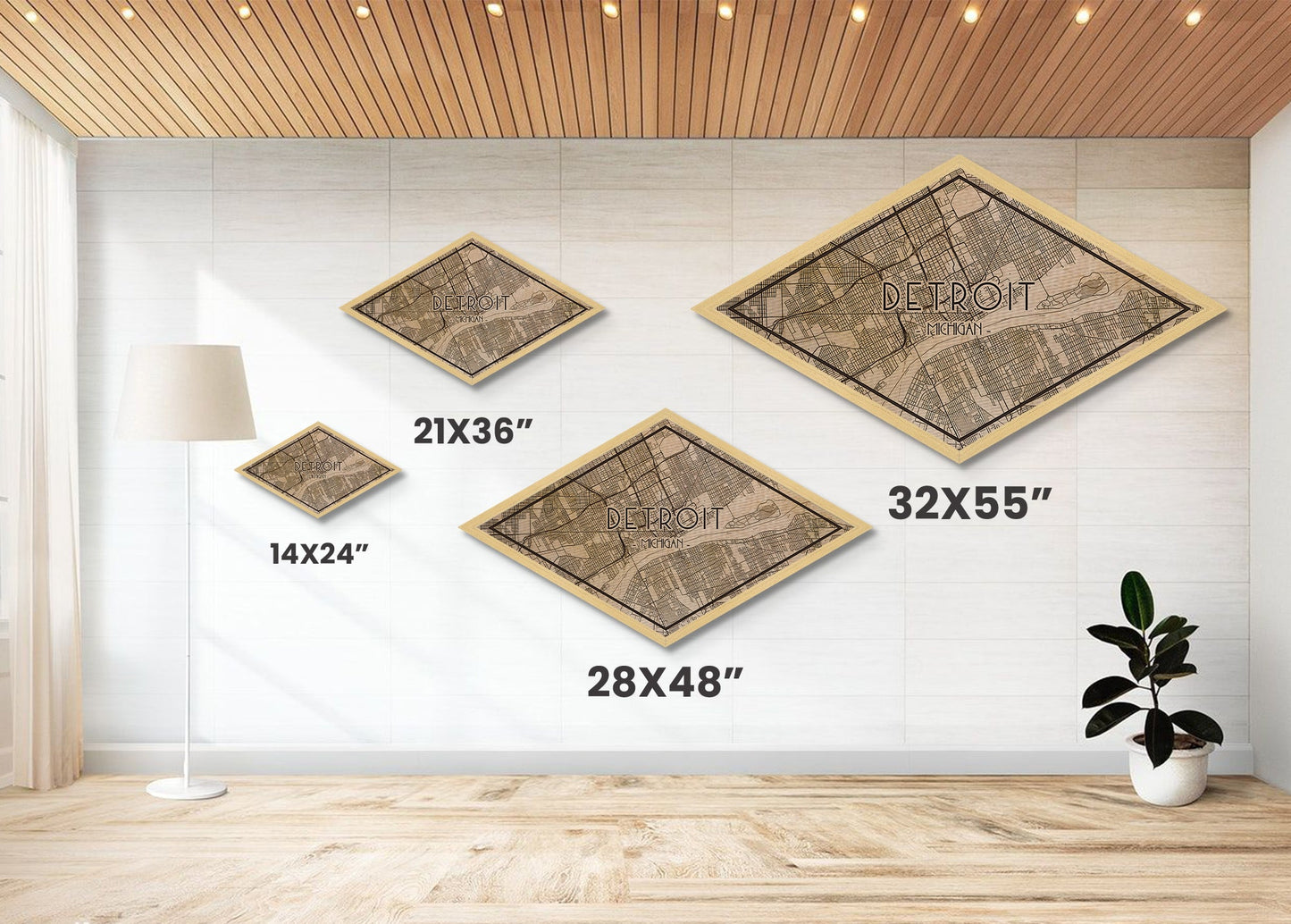 Detroit Diamond Shaped City Map, Custom Diamond Shaped Wall Art, City Map Canvas