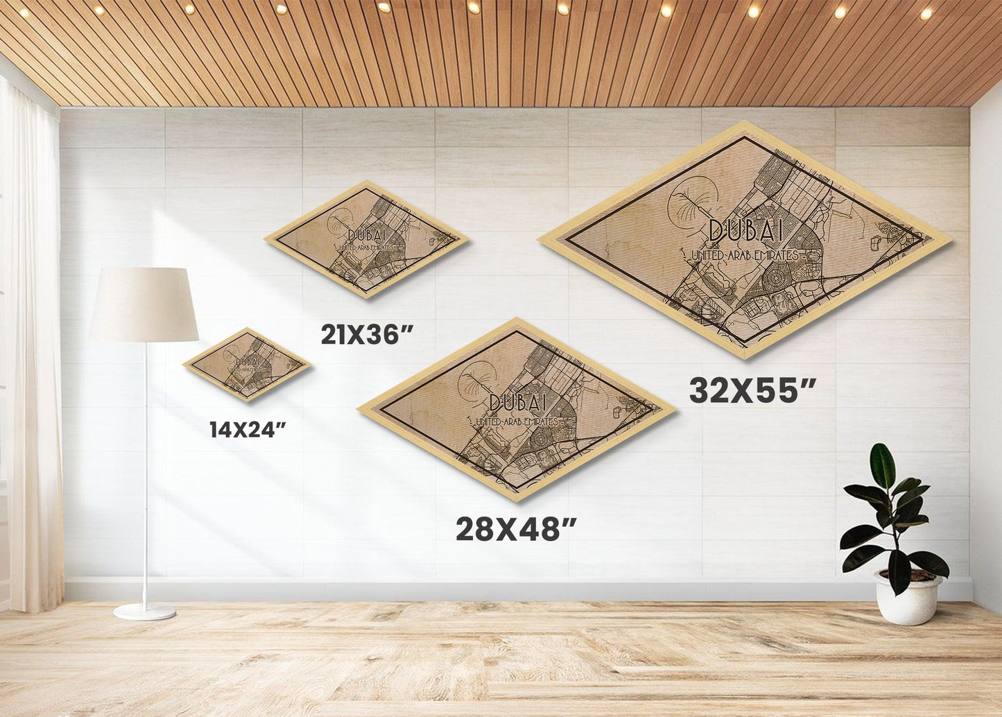 Dubai - UAE Diamond Shaped City Map, Custom Diamond Shaped Wall Art, City Map Canvas