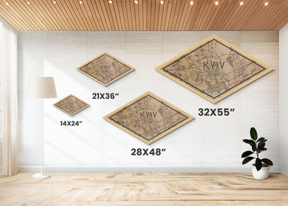 Kyiv - Ukraine Diamond Shaped City Map, Custom Diamond Shaped Wall Art, City Map Canvas