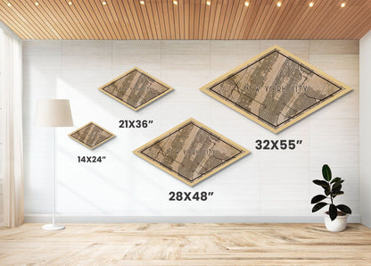 New York Diamond Shaped City Map, Custom Diamond Shaped Wall Art, City Map Canvas