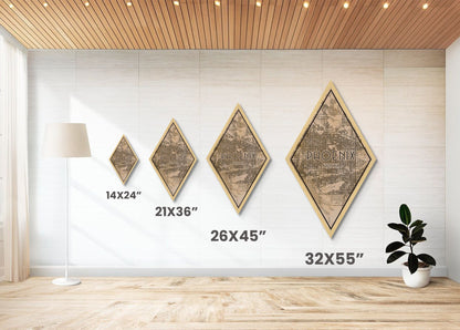 Phoenix Diamond Shaped Travel Poster, Custom Diamond Shaped Wall Art, City Map Canvas