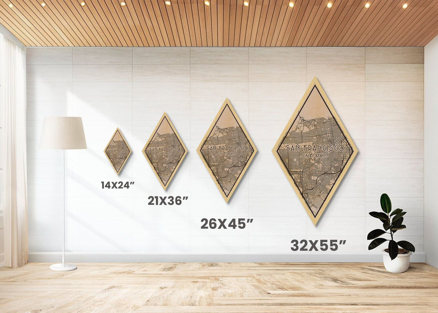 San Francisco Diamond Shaped Travel Poster, Custom Diamond Shaped Wall Art, City Map Canvas