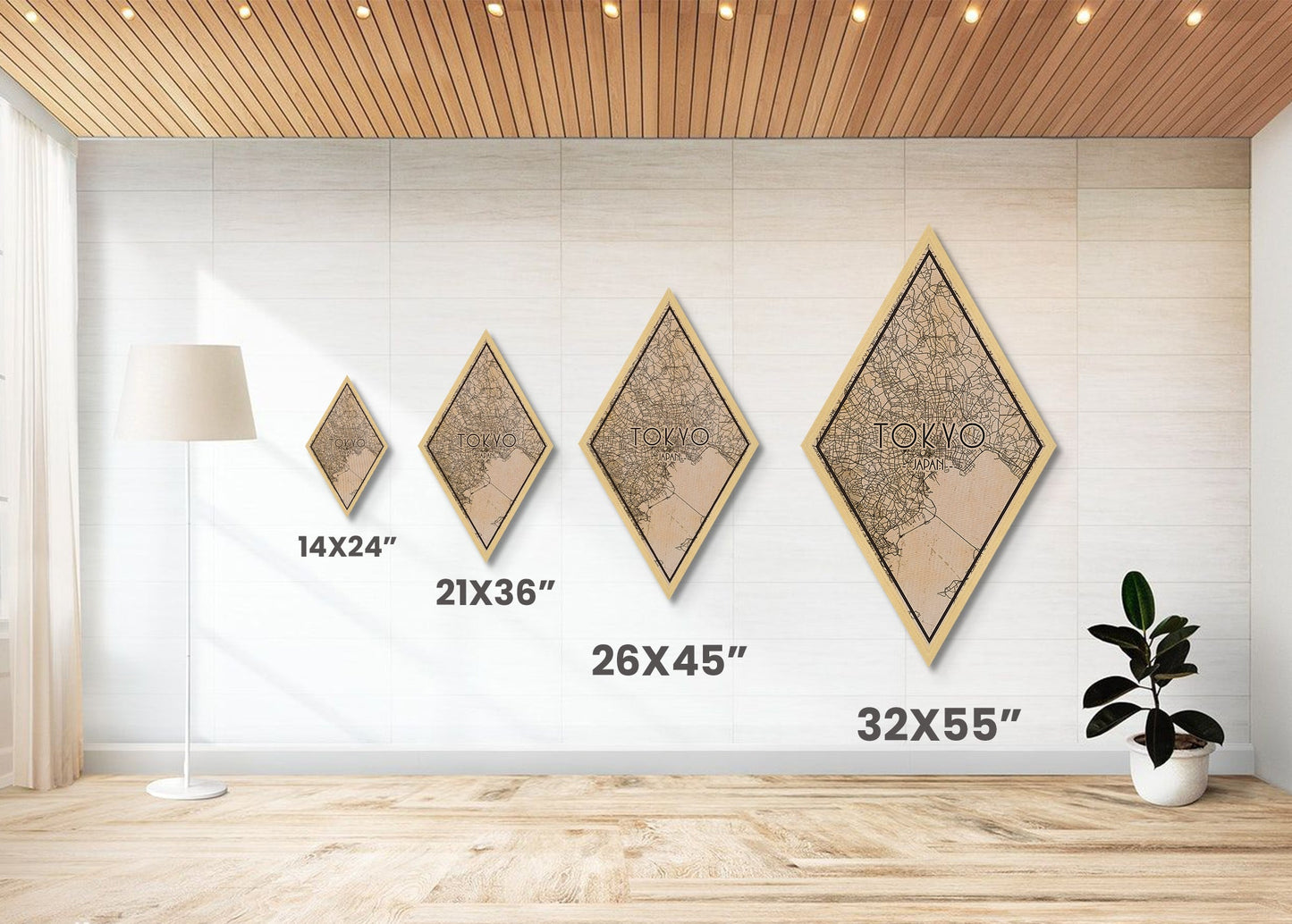 Tokyo - Japan Diamond Shaped Travel Poster, Custom Diamond Shaped Wall Art, City Map Canvas