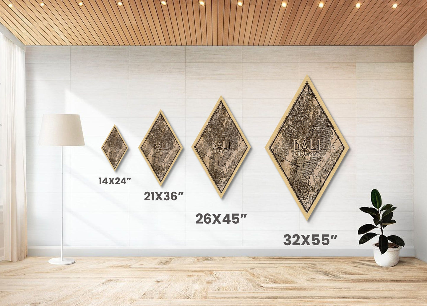 Bali - Indonesia Diamond Shaped Travel Poster, Custom Diamond Shaped Wall Art, City Map Canvas