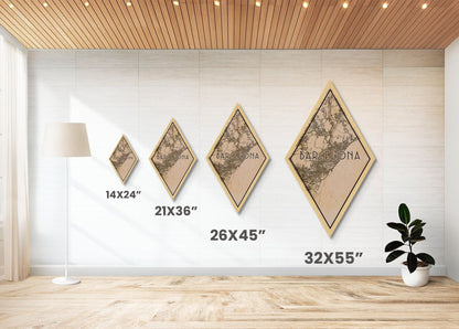 Barcelona - Spain Diamond Shaped Travel Poster, Custom Diamond Shaped Wall Art, City Map Canvas