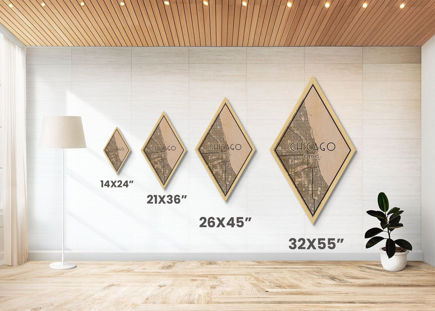 Chicago Diamond Shaped Travel Poster, Custom Diamond Shaped Wall Art, City Map Canvas