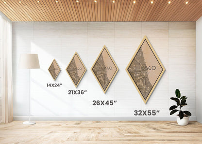 Chicago Diamond Shaped Travel Poster, Custom Diamond Shaped Wall Art, City Map Canvas