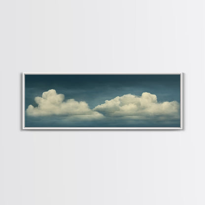 Wide Format Clouds Wall Art - Panoramic Print - Framed Canvas Print - Panoramic Framed Canvas Cloudy Art Print - Clouds On A Blue Sky