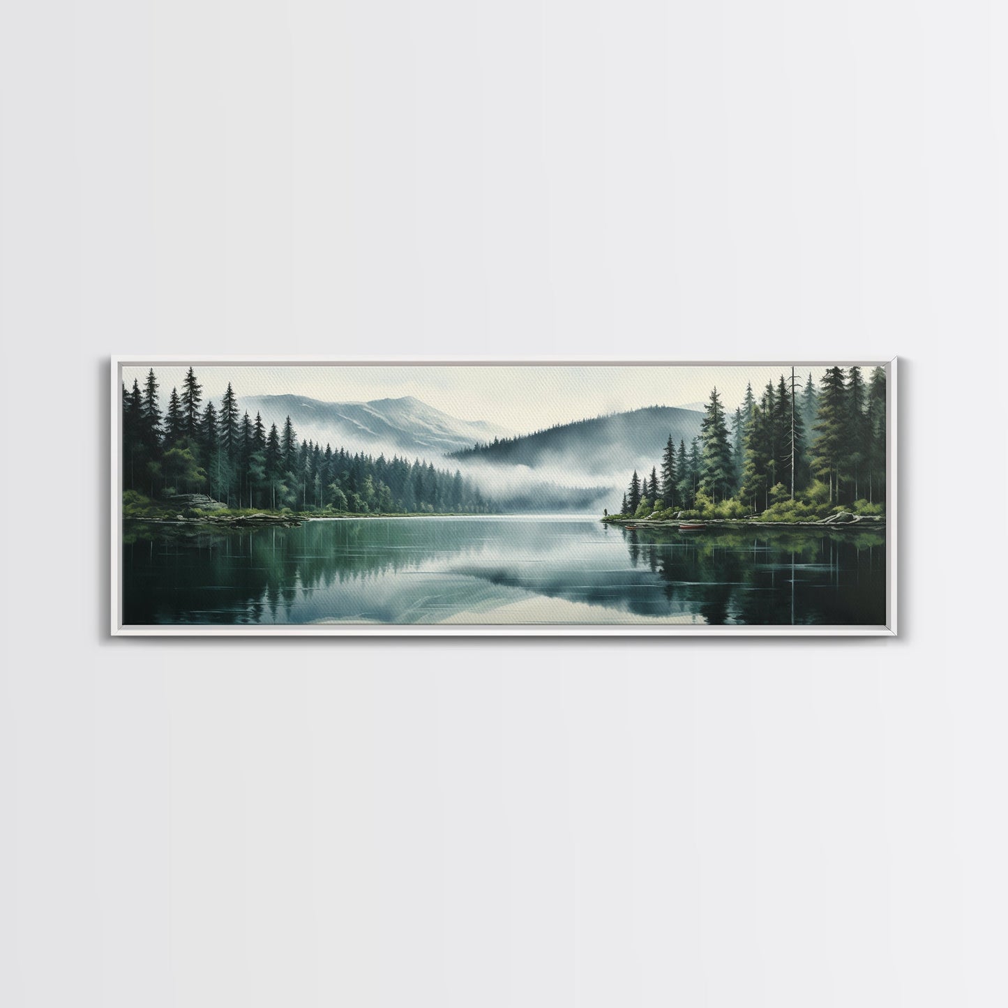 Ready To Hang Panoramic Foggy Pine Forest Canvas Wall Art, Nature Wall Art, Misty Green Forest Print, Modern Home Decor, Ready To Hang Art
