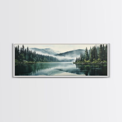 Ready To Hang Panoramic Foggy Pine Forest Canvas Wall Art, Nature Wall Art, Misty Green Forest Print, Modern Home Decor, Ready To Hang Art