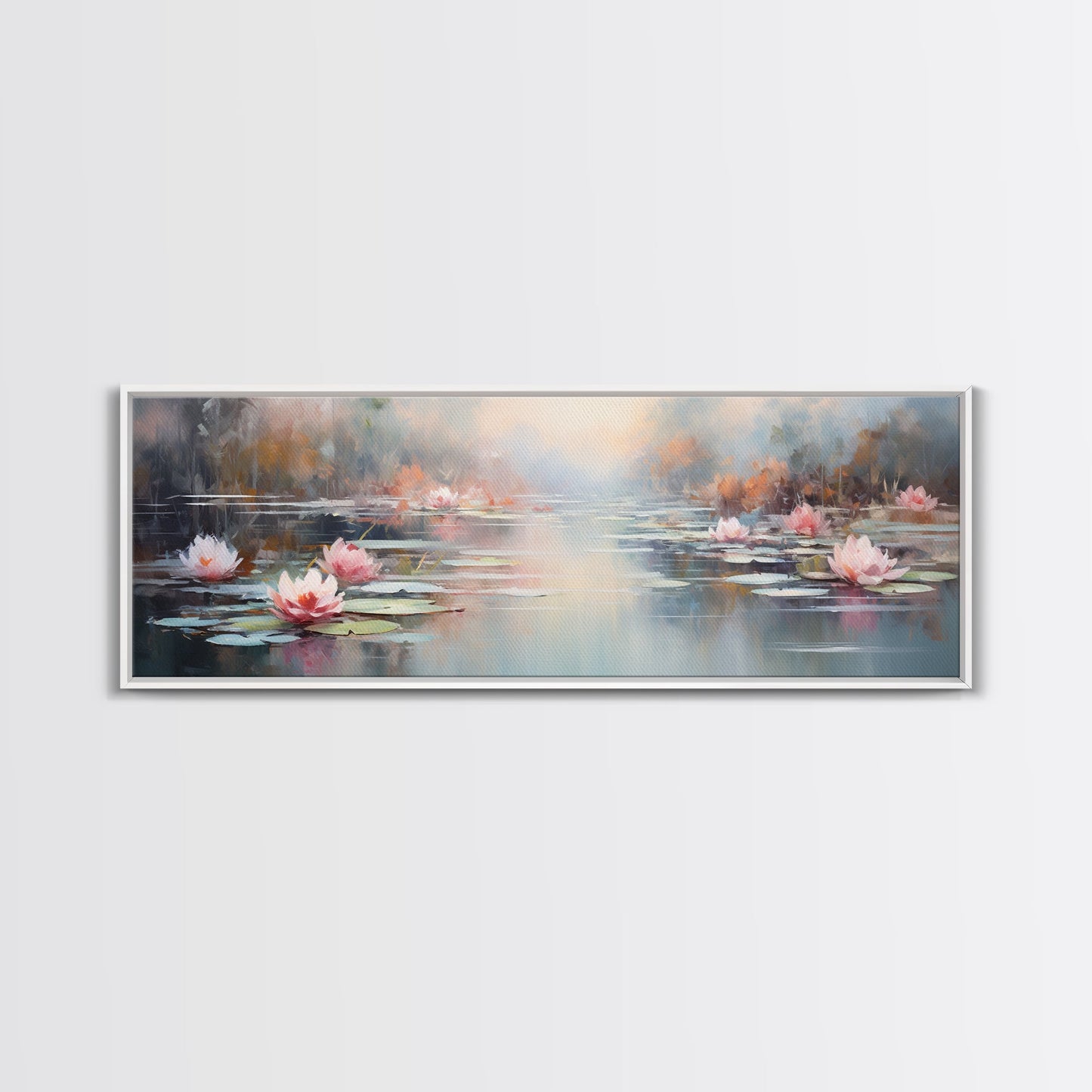 White Water Lilies Fantasy Decor, Framed Canvas Print, Ready To Hang, Floral Wall Art, Home Decor, Springtime Art, Farmhouse Art