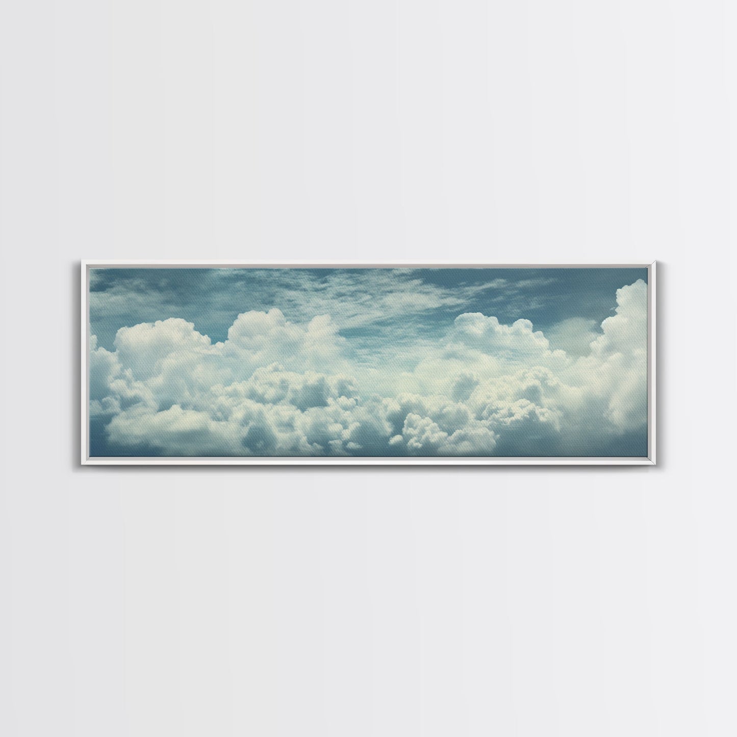 Panoramic Framed Canvas Wall Art Set Pastel Cloud Blue Sky Nature Landscape Prints Minimalist Modern Art Nature Wall Decor Framed Canvas