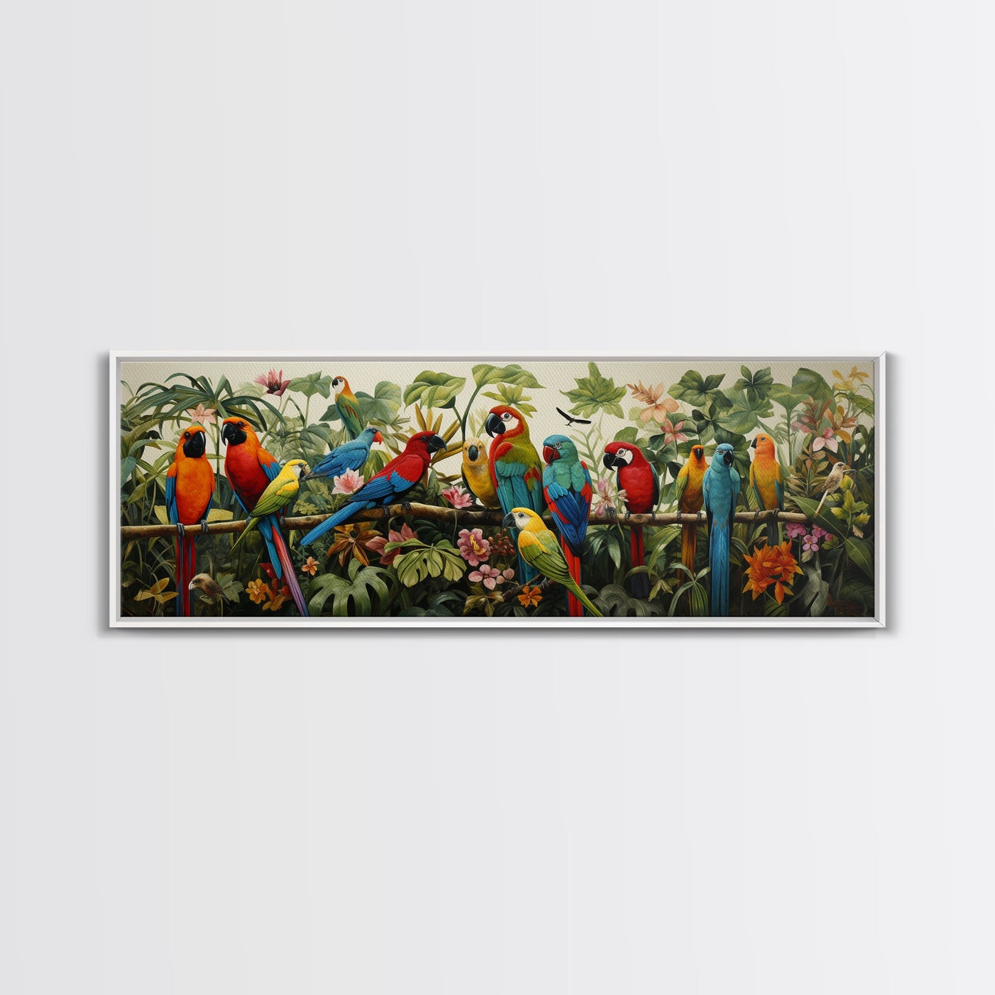 Birds Of Paradise, Parrot Print, Tropical Art, Framed Canvas Print, Beautiful Above Sofa Wall Art, Guest Room Decor