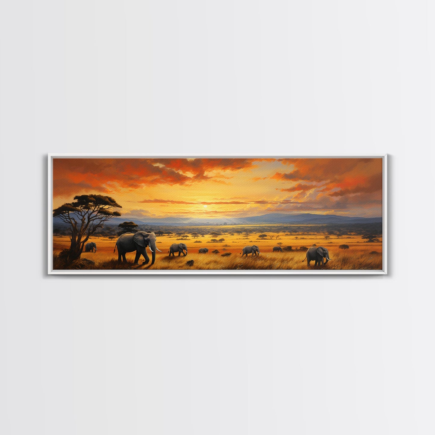 Savanna Wall Art, Framed Canvas Print, Elephants of Africa, Colorful Wall Art, Above Couch Art, Guest Room Decor