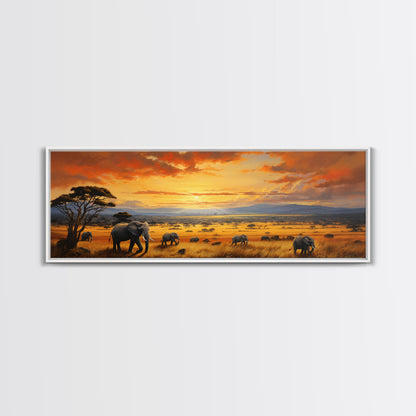Savanna Wall Art, Framed Canvas Print, Elephants of Africa, Colorful Wall Art, Above Couch Art, Guest Room Decor