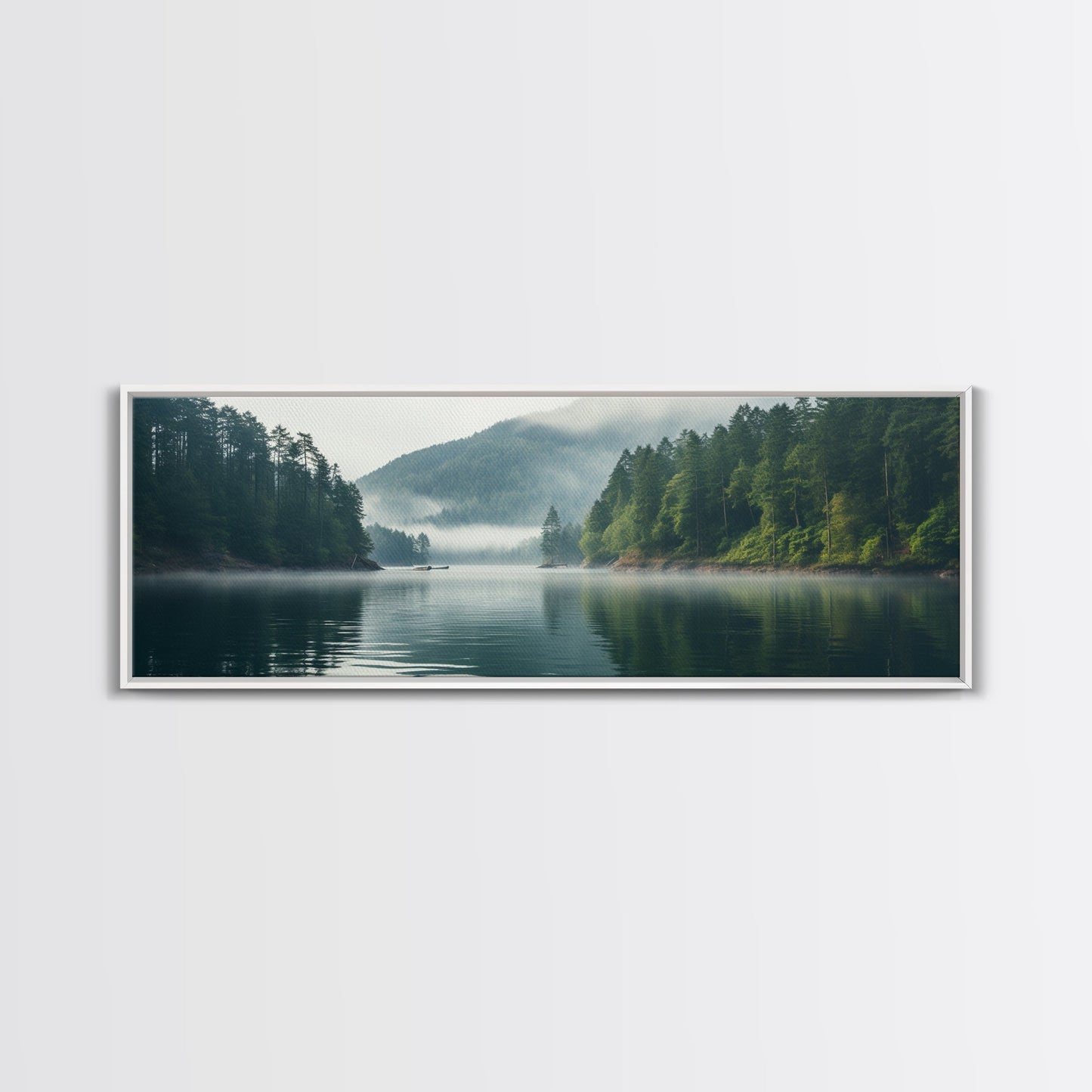 Rustic Nature Landscape Painting Canvas Print | Cozy Forest Canvas Art | Misty Lake & Earth Tones | Farmhouse Cabin Decor