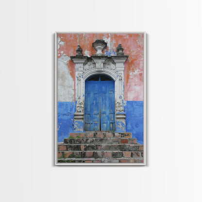 Change3 Mexican Wall Art, Colorful Mexican Door Architecture Painting Framed Canvas Print, Traditional Hacienda Architecture, Ready To Hang