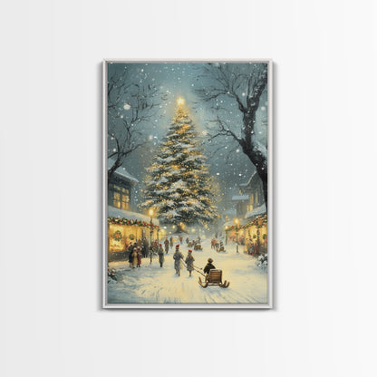 Christmas Tree Village Snowy Winter Scene Framed Canvas Print Christmas Wall Art Christmas Decor Christmas Tree Art Holiday Gift Winter Art