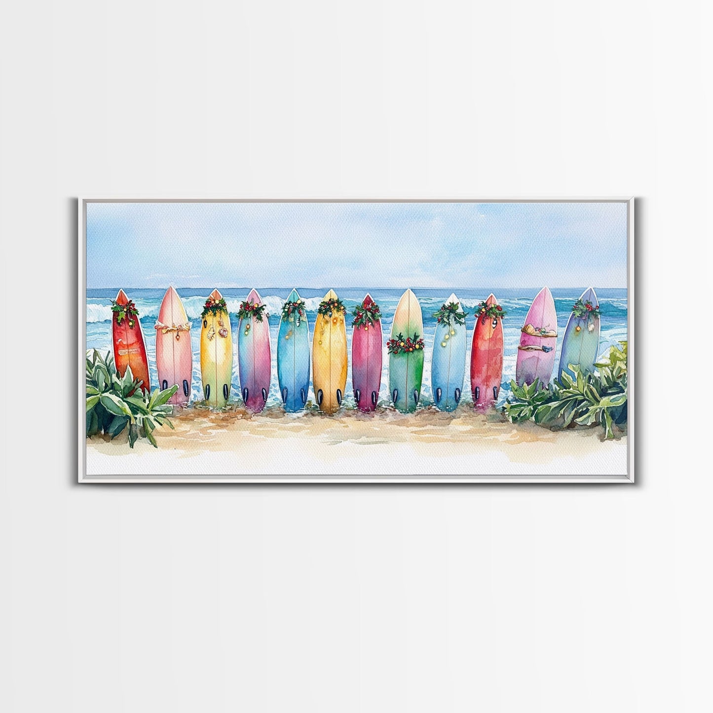 Tropical Christmas decor, beach Christmas decor, Christmas beach art, canvas print, Christmas wall art, beach Christmas