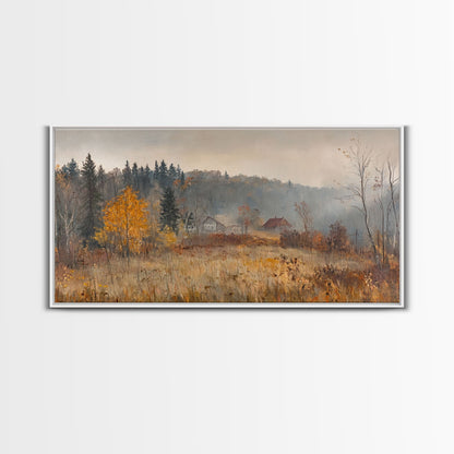 Early American Style Landscape Painting, Framed Canvas Print, Christmas Holiday Wall Art for Seasonal Winter Decor
