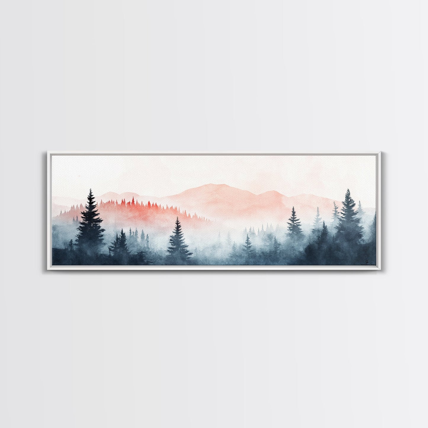 Misty Mountain Panoramic Print, Wood Framed Wall Art, Dark & Moody Home Decor, Fog Over The Blueridge Mountains