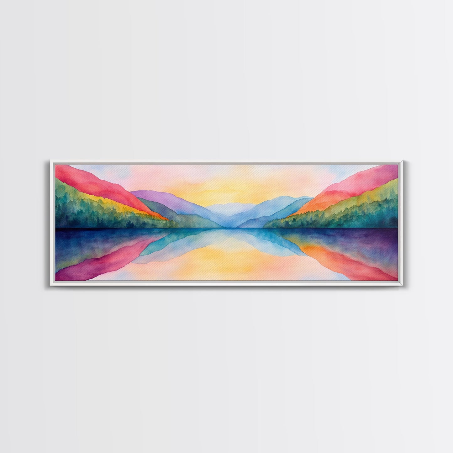 Abstract Watercolor Painting Landscape, Canvas Print, Rainbow Landscape Painting, Nursery Decor, Above Sofa Art