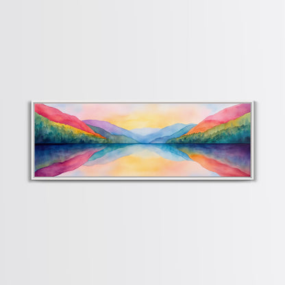Abstract Watercolor Painting Landscape, Canvas Print, Rainbow Landscape Painting, Nursery Decor, Above Sofa Art
