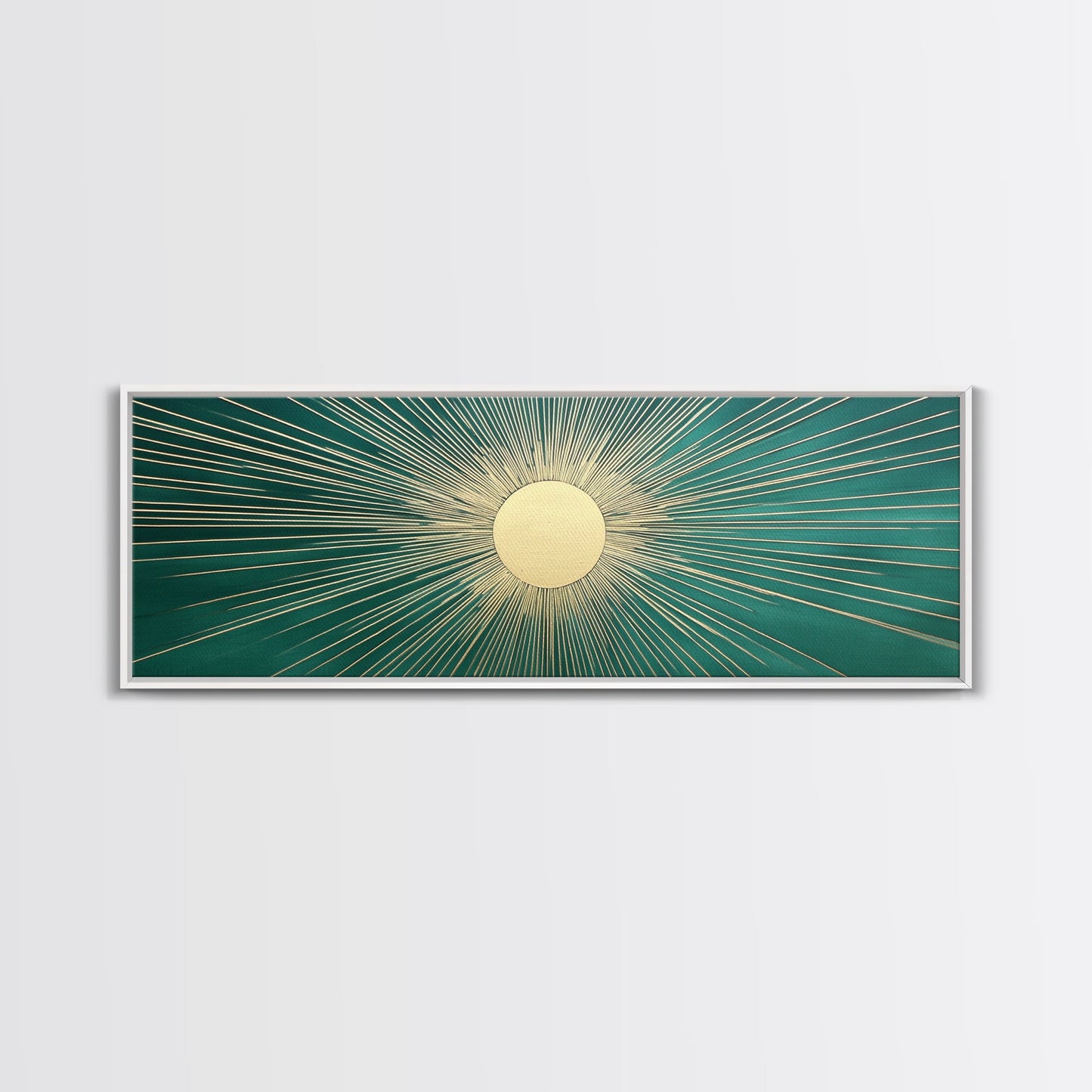 Emerald Green Sun Burst Wall Art, Art Deco Retro Vibes, Eclectic Home Decor, Emerand Green and Gold Horizontal Framed Canvas