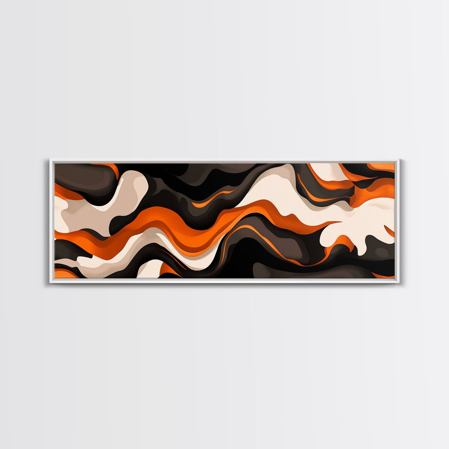 Retro Abstract Art, Framed Canvas Print, Orange, Black and White Wall Art, Oversized Extra Wide Wall Art
