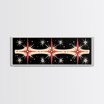 Neutral Star Burst Framed Canvas Print, Abstract Atomic Age Wall Art, Mid-Century Modern 1950s Style Home Decor, Large Scale Art