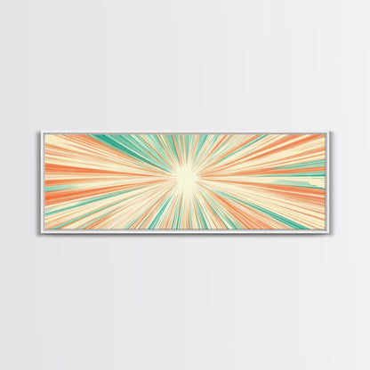 Mid Centery Modern Canvas Print - Framed MCM Style Wall Art, Orange and Green Star Burst - Art Deco Modern Art - Above Sofa Decor