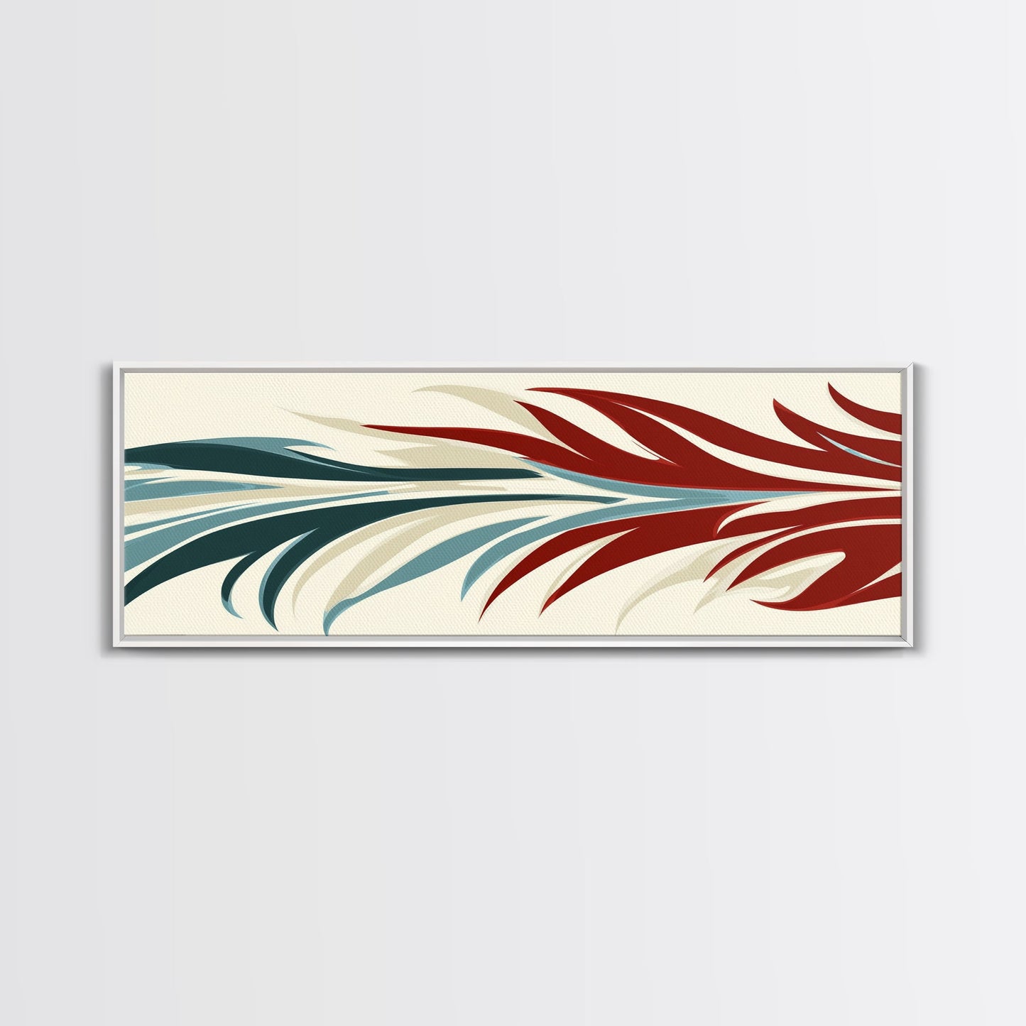 Feathers - Framed Art Deco Canvas Print - Wood Framed Art - Extra Wide Panoramic Art - Oversized Art For Large Space